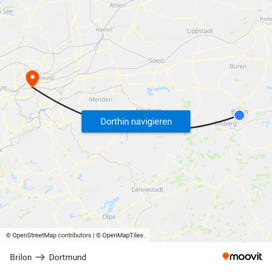Brilon to Dortmund map
