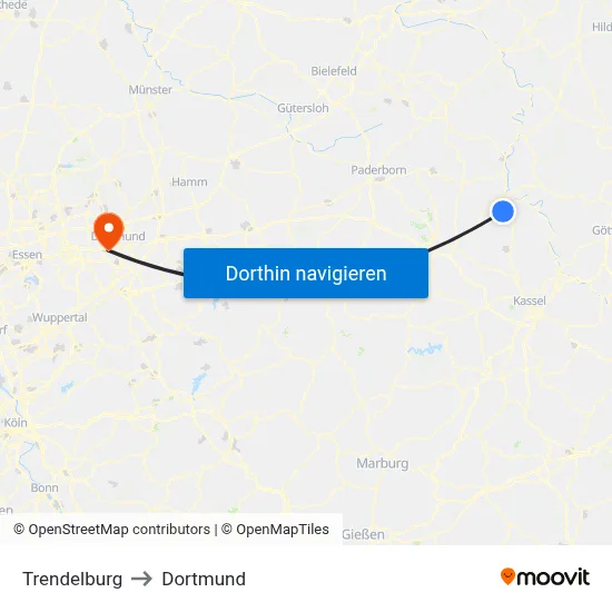 Trendelburg to Dortmund map