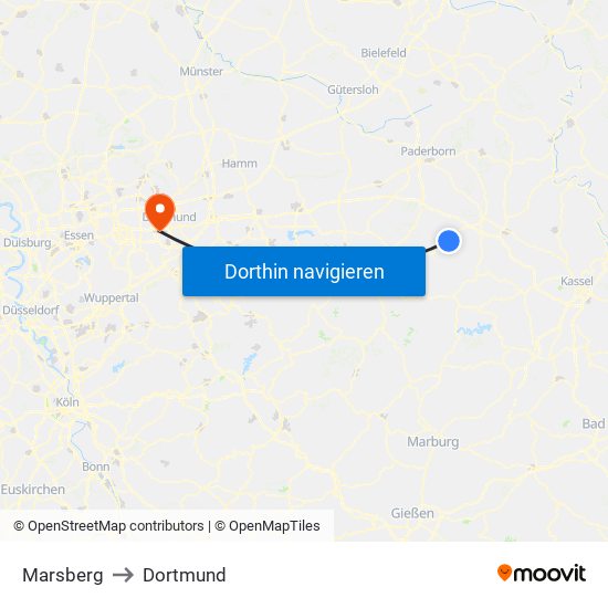 Marsberg to Dortmund map