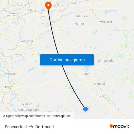 Scheuerfeld to Dortmund map