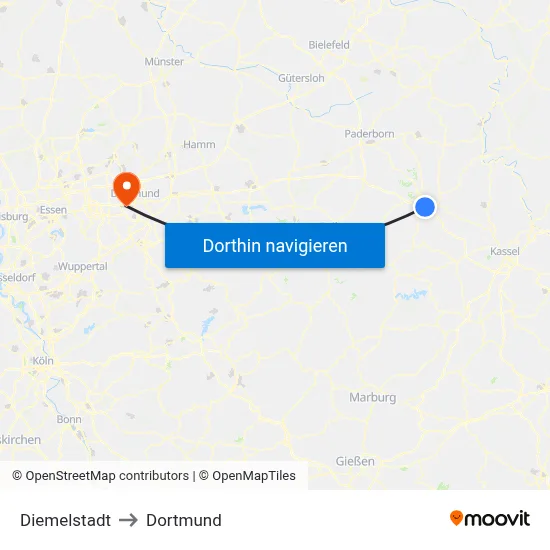 Diemelstadt to Dortmund map