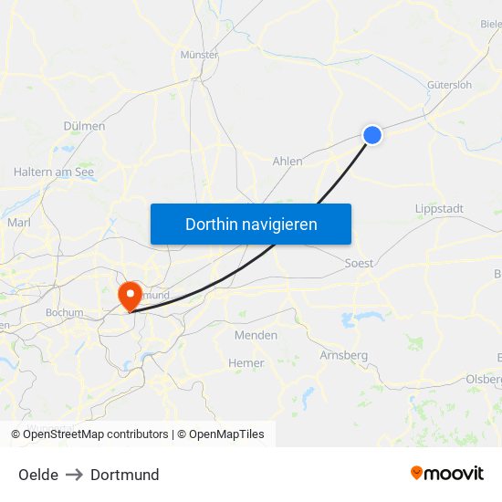 Oelde to Dortmund map