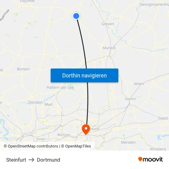 Steinfurt to Dortmund map