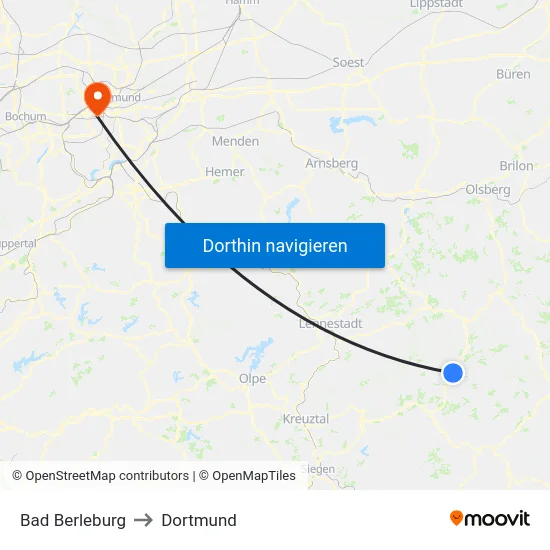 Bad Berleburg to Dortmund map