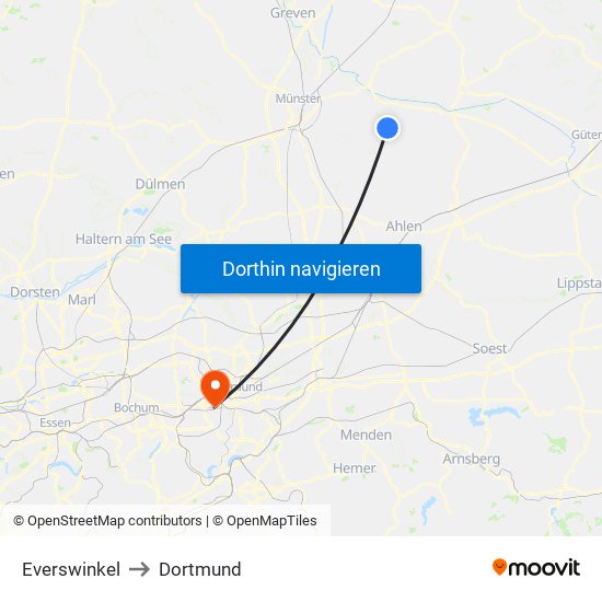 Everswinkel to Dortmund map