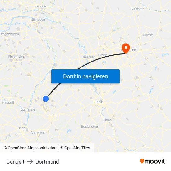 Gangelt to Dortmund map