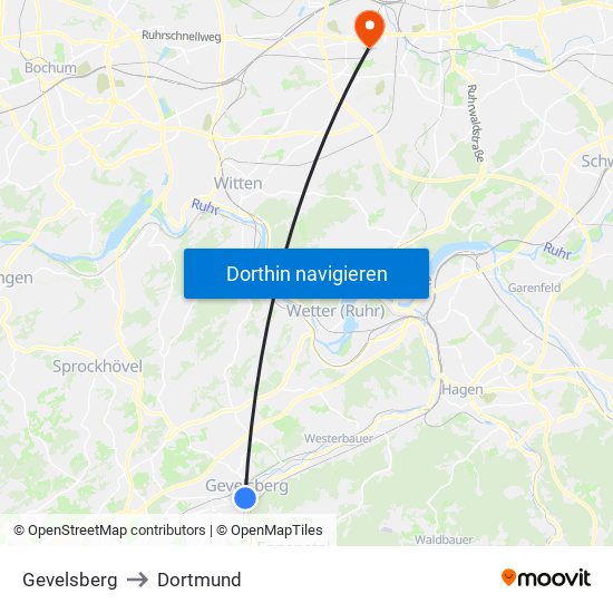 Gevelsberg to Dortmund map