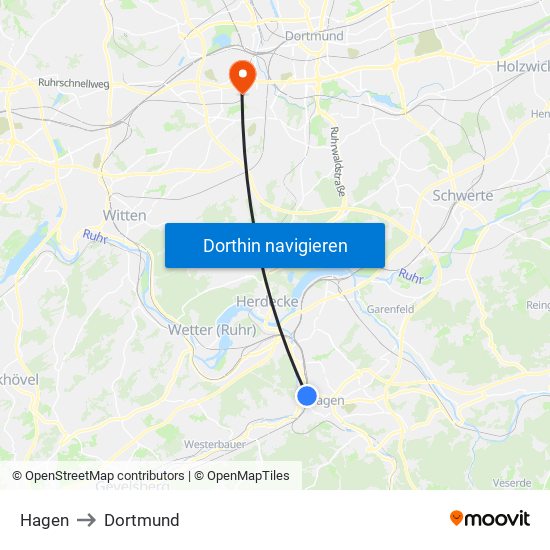 Hagen to Dortmund map