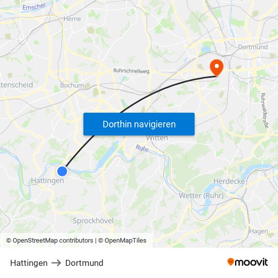 Hattingen to Dortmund map