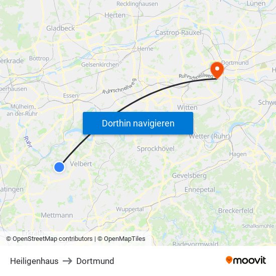 Heiligenhaus to Dortmund map
