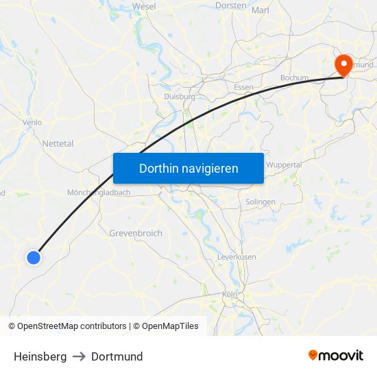 Heinsberg to Dortmund map