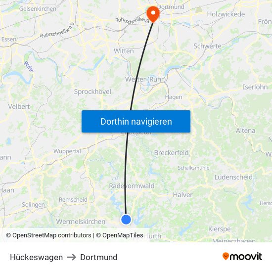 Hückeswagen to Dortmund map