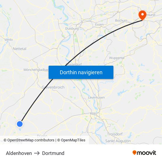 Aldenhoven to Dortmund map