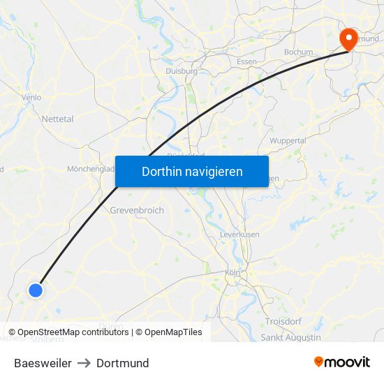 Baesweiler to Dortmund map