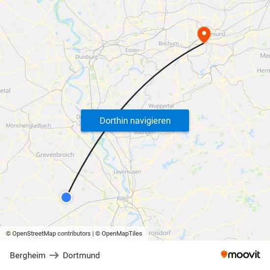 Bergheim to Dortmund map