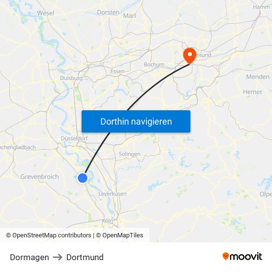 Dormagen to Dortmund map