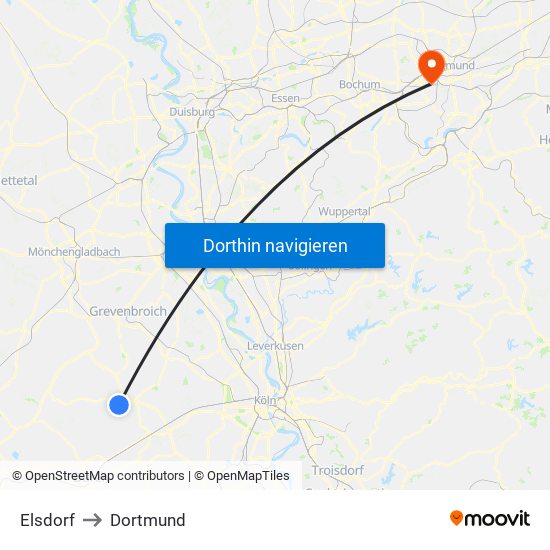 Elsdorf to Dortmund map