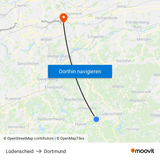 Lüdenscheid to Dortmund map
