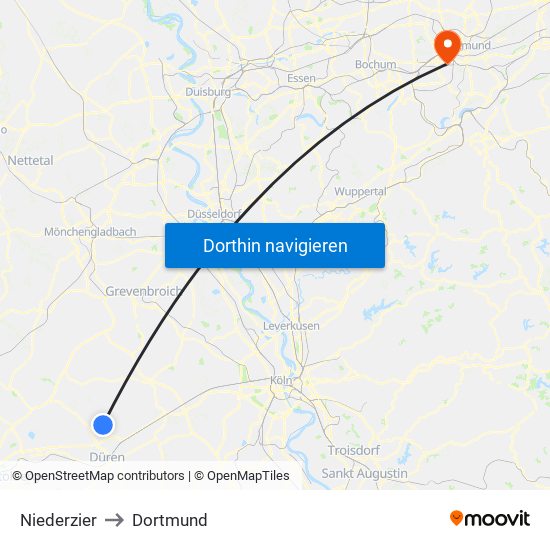 Niederzier to Dortmund map