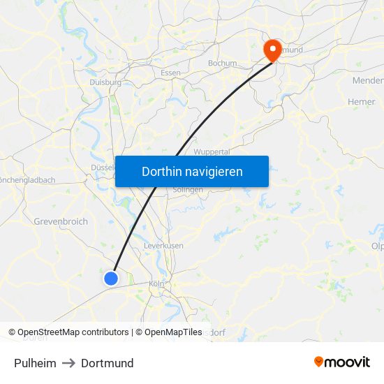 Pulheim to Dortmund map