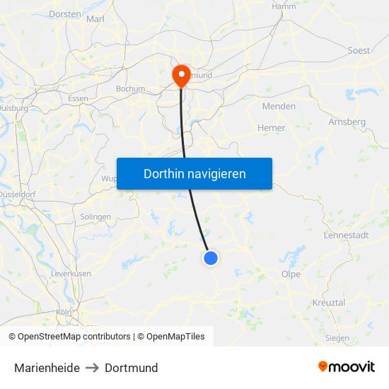 Marienheide to Dortmund map