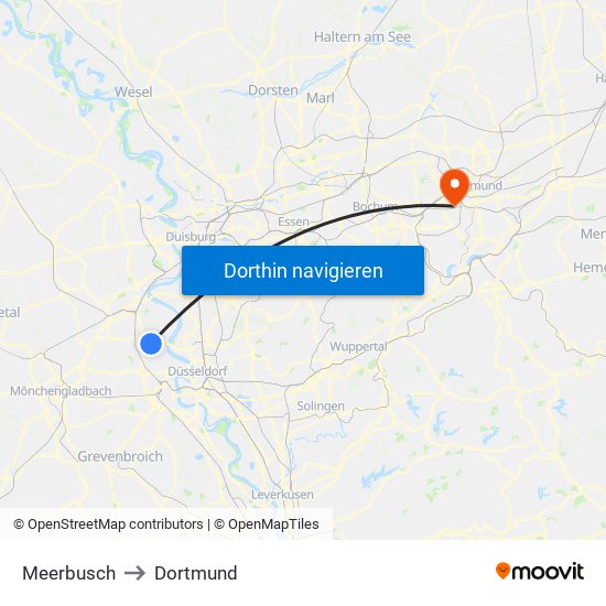 Meerbusch to Dortmund map