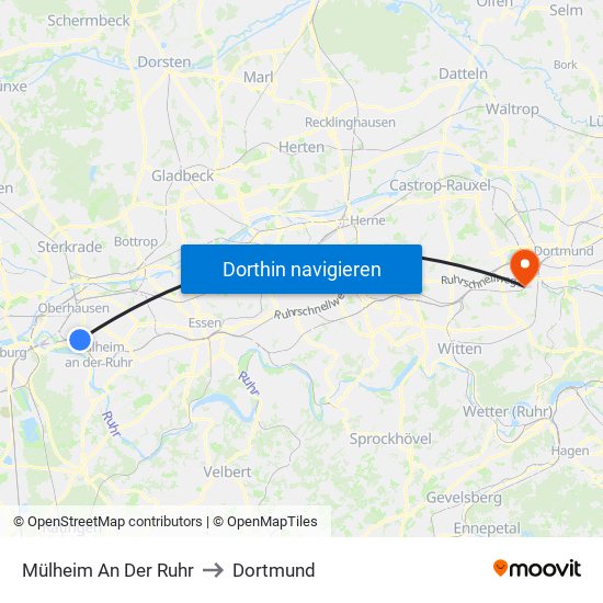 Mülheim An Der Ruhr to Dortmund map