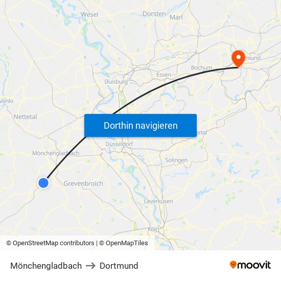 Mönchengladbach to Dortmund map