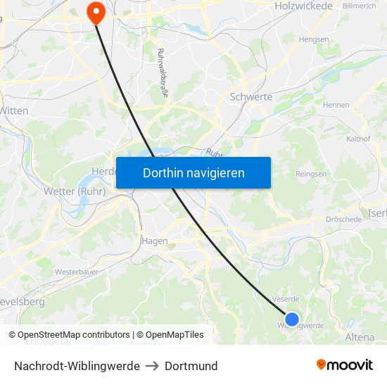 Nachrodt-Wiblingwerde to Dortmund map