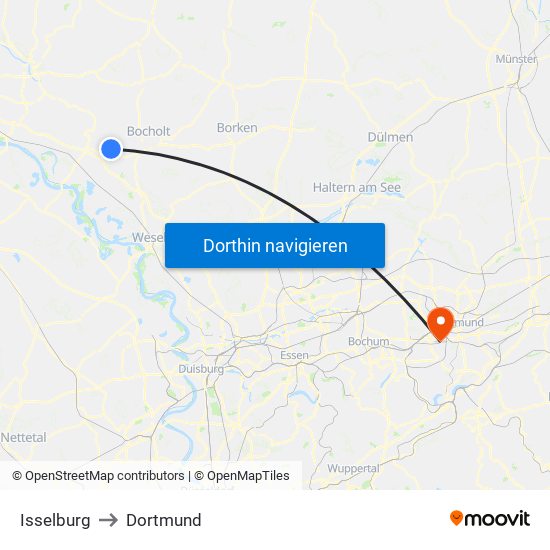 Isselburg to Dortmund map