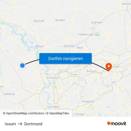 Issum to Dortmund map