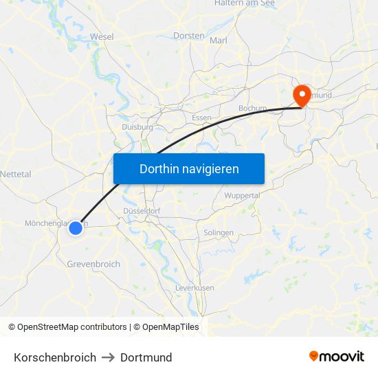 Korschenbroich to Dortmund map