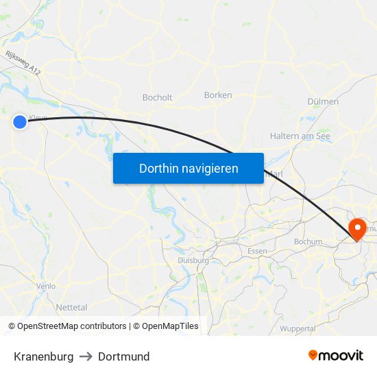 Kranenburg to Dortmund map