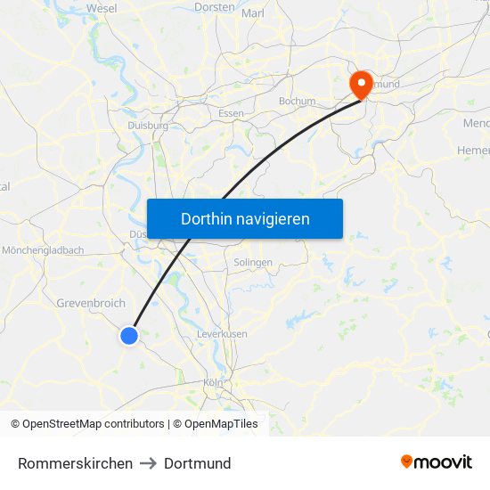 Rommerskirchen to Dortmund map