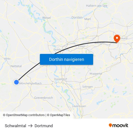 Schwalmtal to Dortmund map