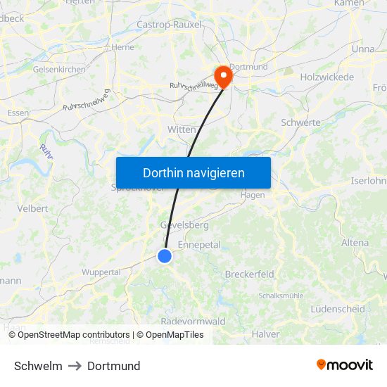 Schwelm to Dortmund map