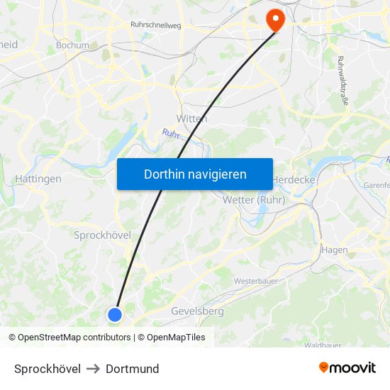 Sprockhövel to Dortmund map