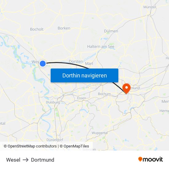 Wesel to Dortmund map