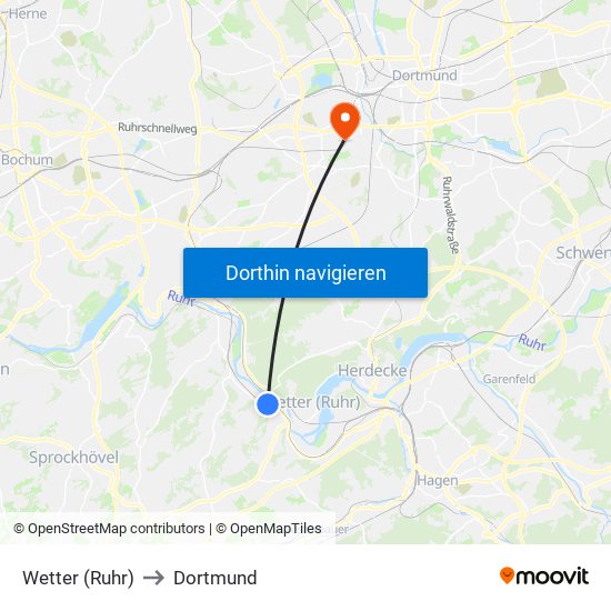 Wetter (Ruhr) to Dortmund map