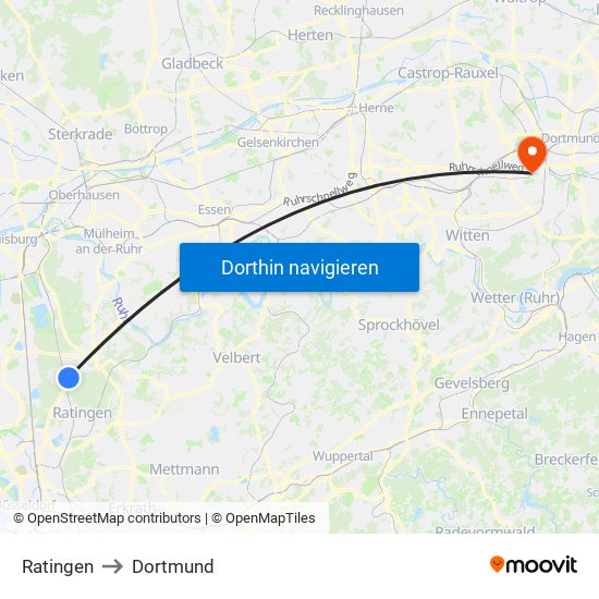 Ratingen to Dortmund map