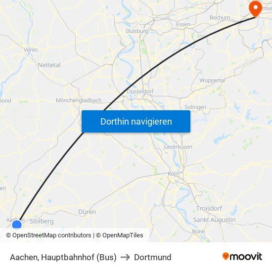 Aachen, Hauptbahnhof (Bus) to Dortmund map