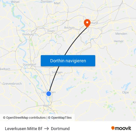 Leverkusen Mitte Bf to Dortmund map