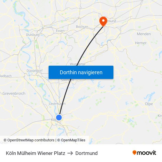 Köln Mülheim Wiener Platz to Dortmund map