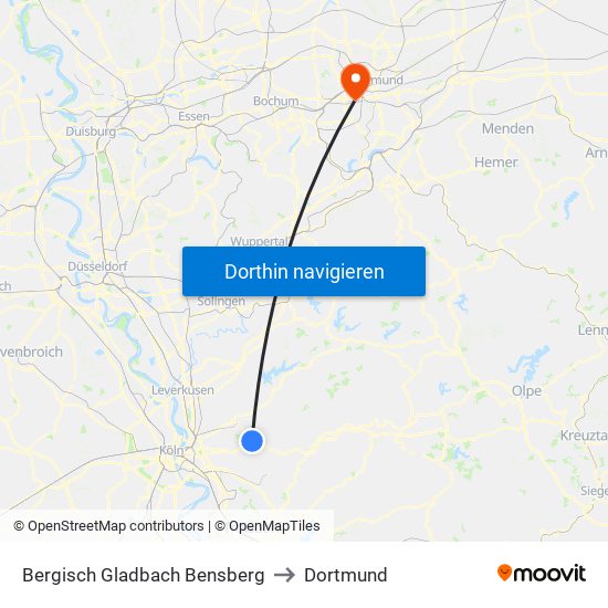 Bergisch Gladbach Bensberg to Dortmund map
