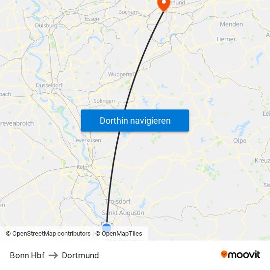 Bonn Hbf to Dortmund map