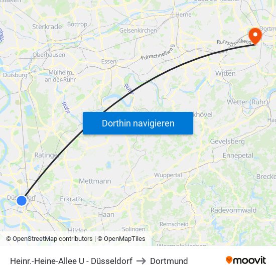 Heinr.-Heine-Allee U - Düsseldorf to Dortmund map