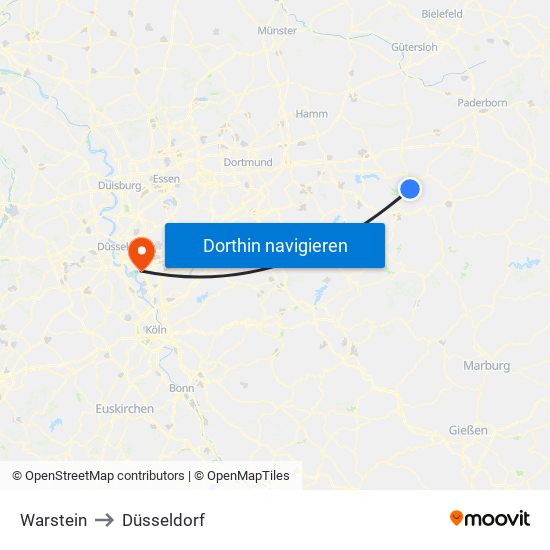 Warstein to Düsseldorf map