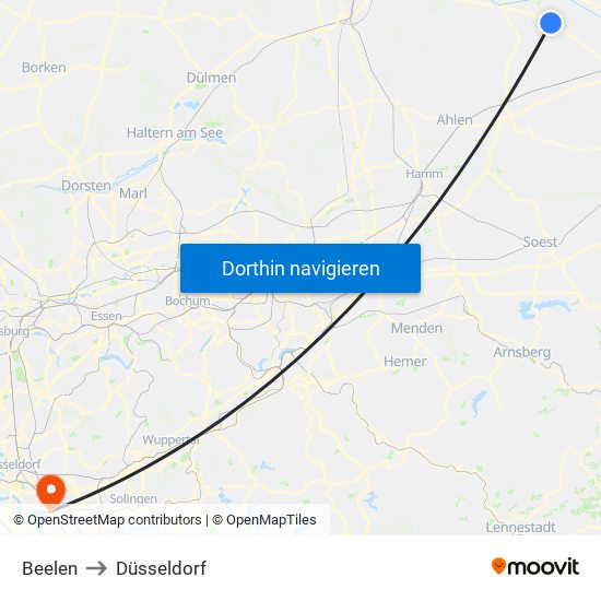 Beelen to Düsseldorf map