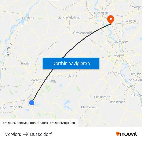 Verviers to Düsseldorf map