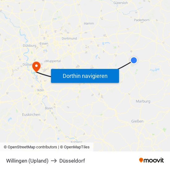 Willingen (Upland) to Düsseldorf map